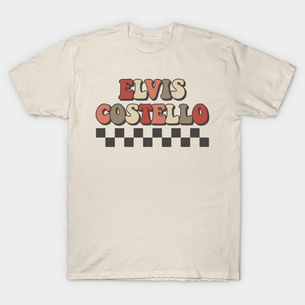 Elvis Costello Checkered Retro Groovy Style T-Shirt by Lucas Bearmonster